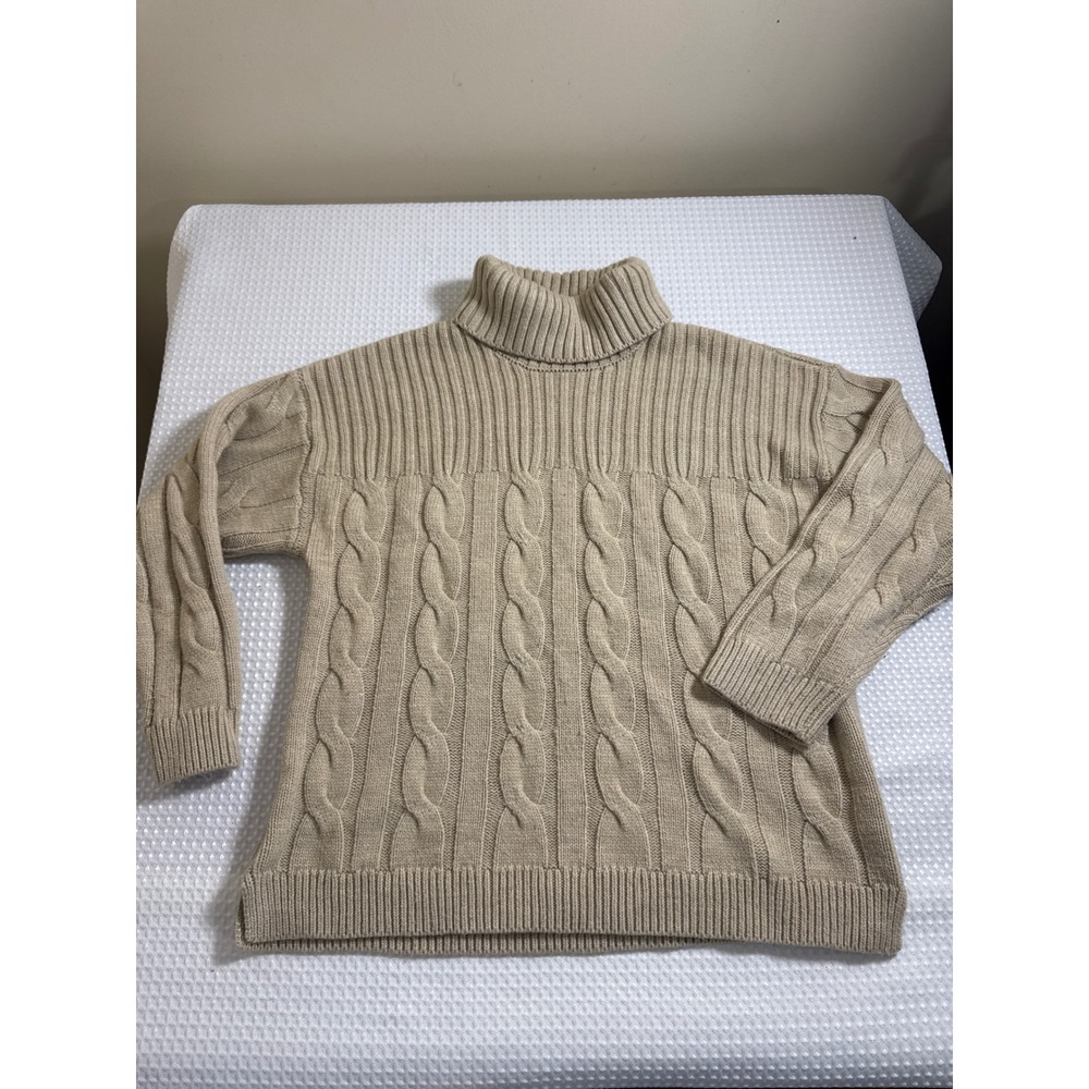 Calvin Klein Sweater Womens L M3XSM735 Turtleneck‎ Beige Cable Knit EUC